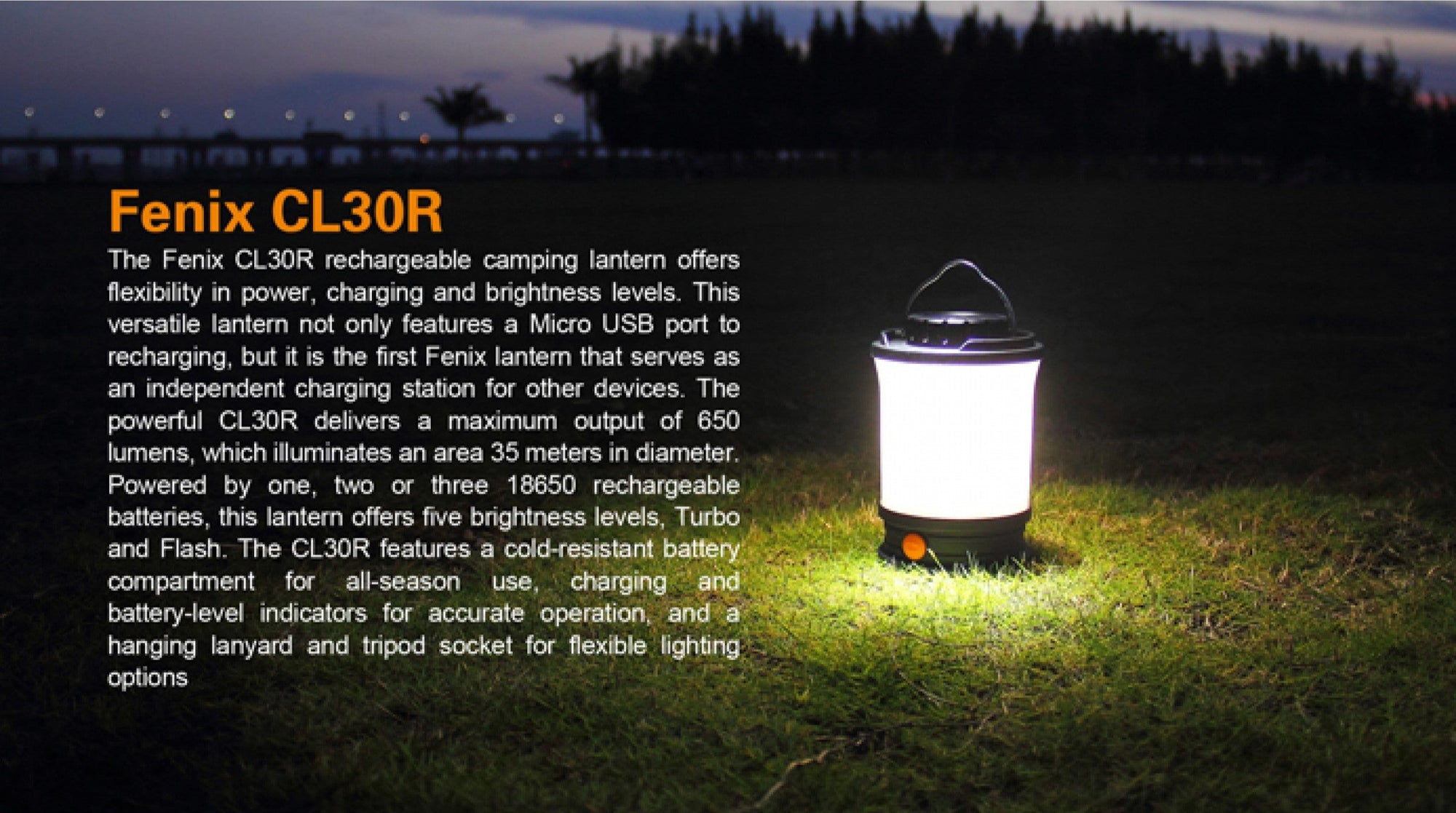 Lanterna camping Fenix CL30R, 650 lumeni, rezistenta la apa