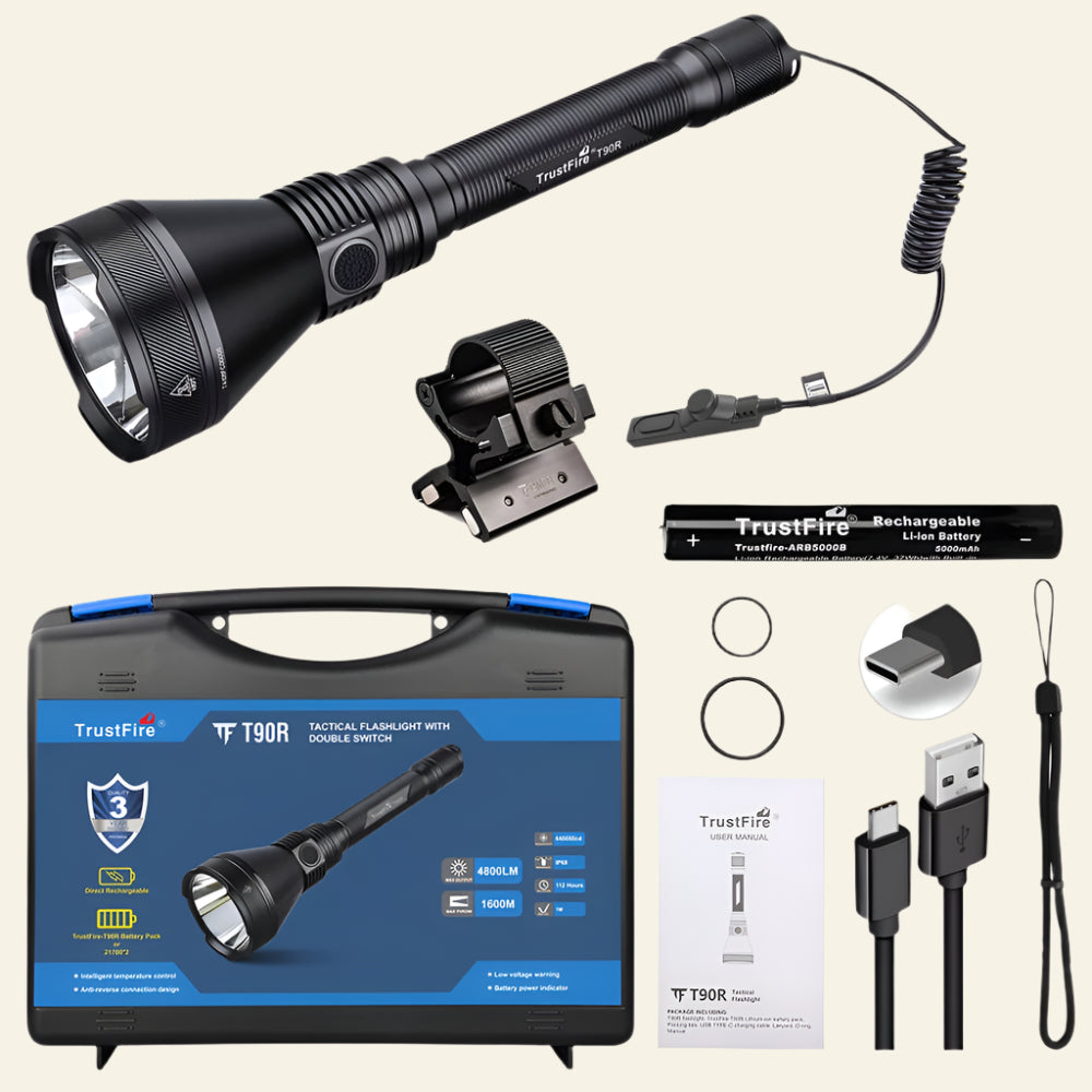 Set Lanterna Trustfire T90R, 4800 lumeni / 1600m distanta, reincarcabila USB-C