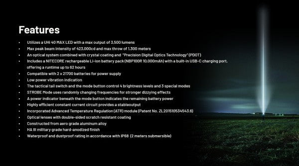 Lanterna Nitecore MH40 Pro, 3500 lumeni / 1300m distanta, reincarcabila USB-C