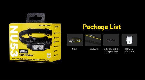 Lanterna frontala Nitecore NU53, 1800 lumeni / 175m distanta, reincarcabila USB-C