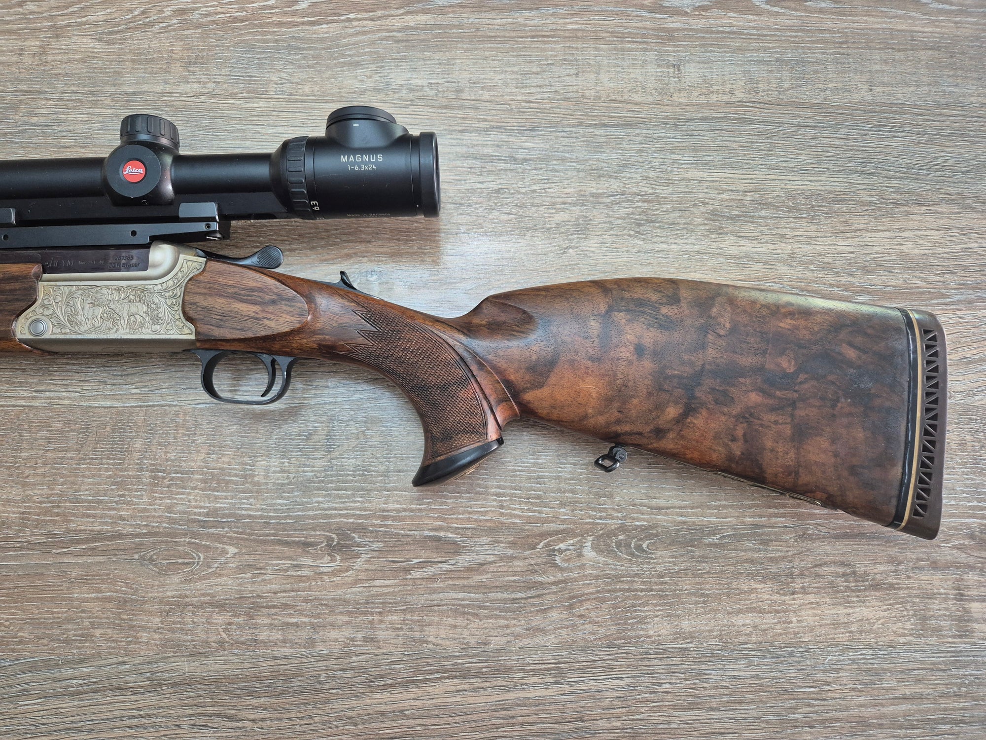 Dublu Express Heym, cal 30R Blaser, obrazar stanga, Leica Magnus 1-6.3x24