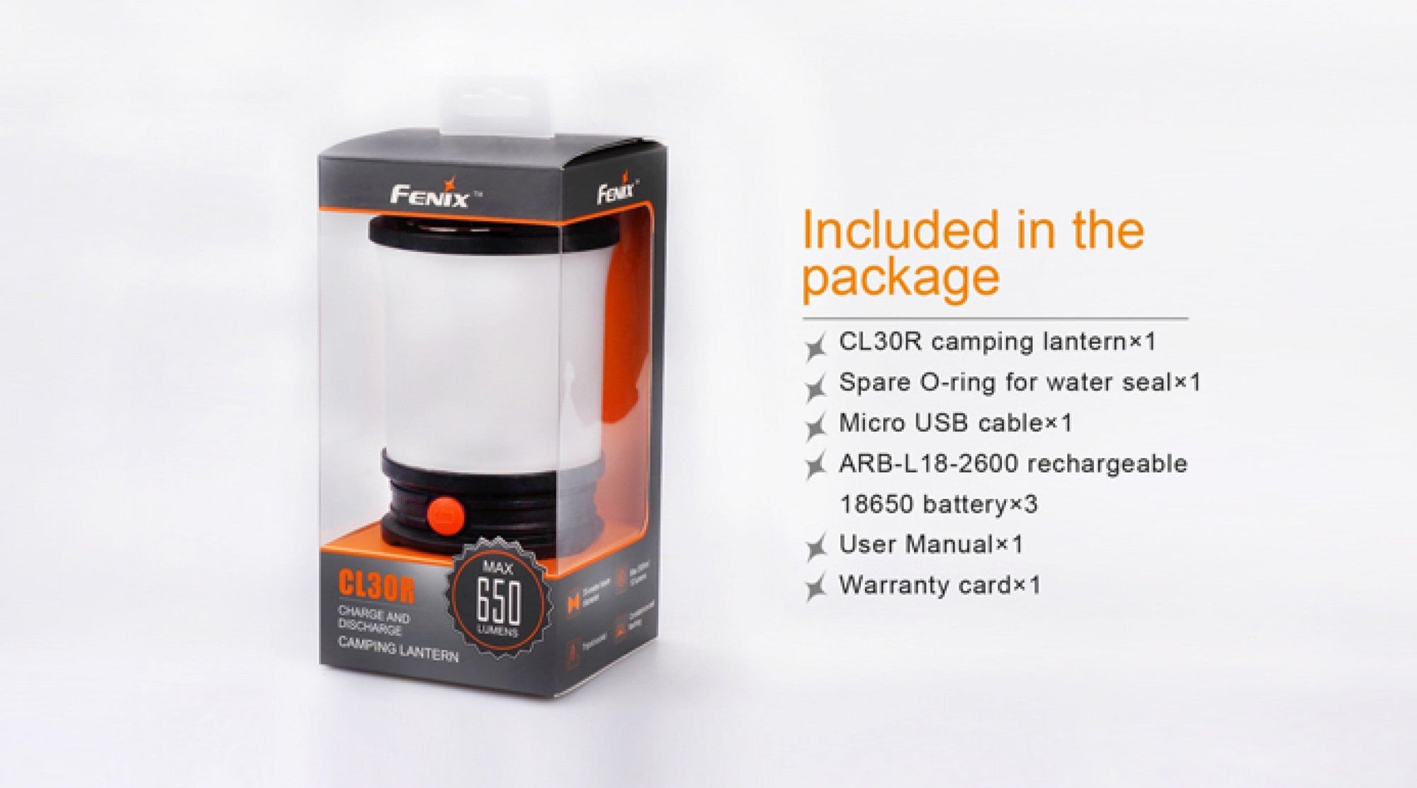 Lanterna camping Fenix CL30R, 650 lumeni, rezistenta la apa