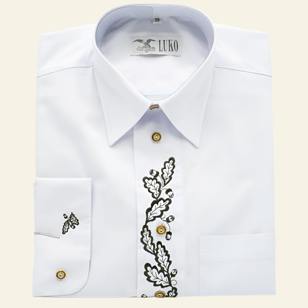 Camasa alba cu frunze de stejar brodate LUKO