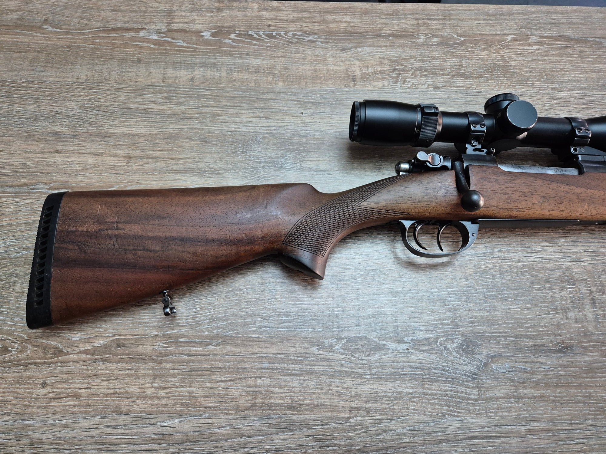 Carabina BRNO cal 7x64, 60cm, pat lemn, luneta Bauer 2.5-10x50