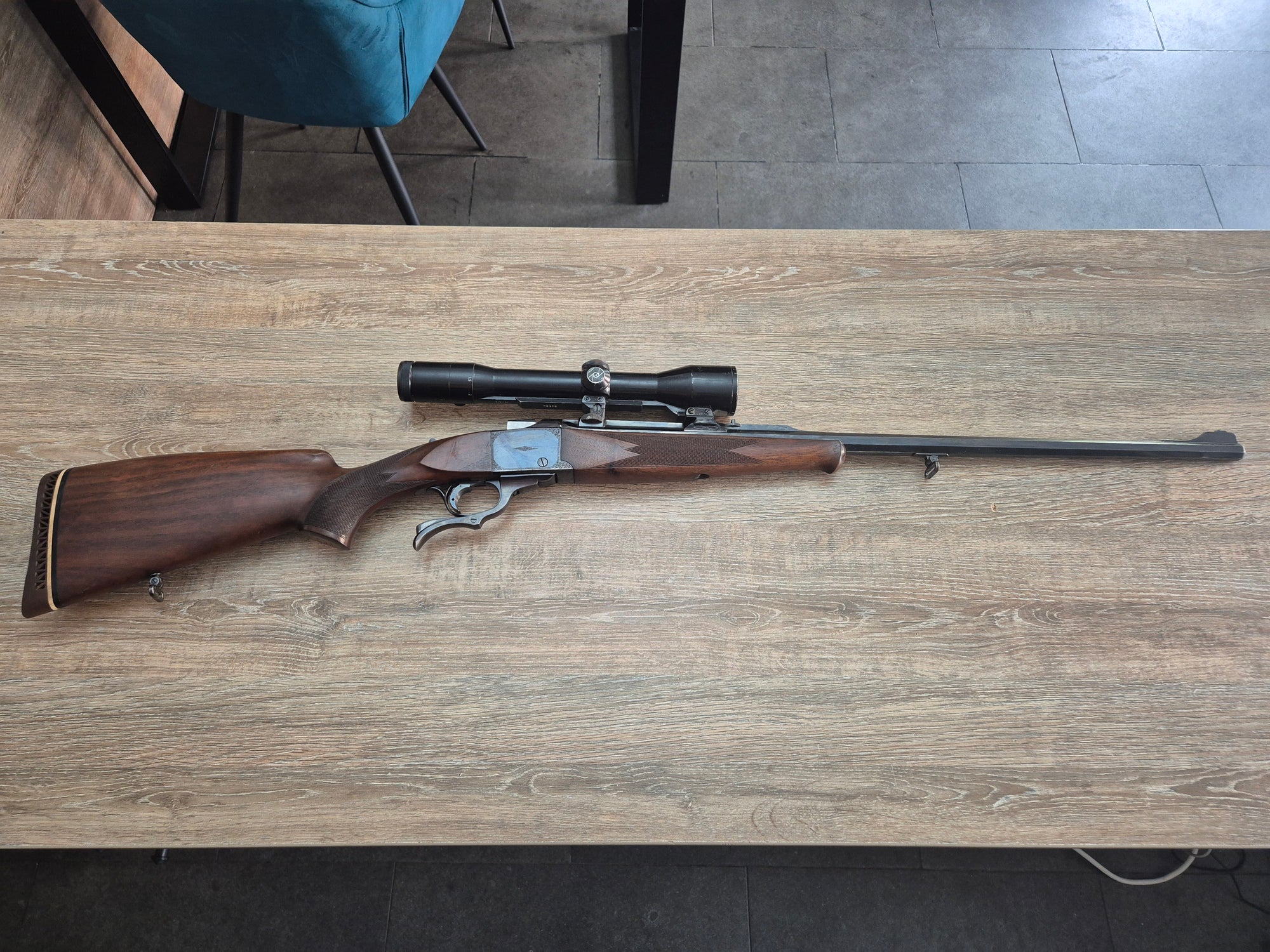 Carabina Heym-Ruger, cal 8x68S, Falling Block action, teava octogonala, Zeiss
