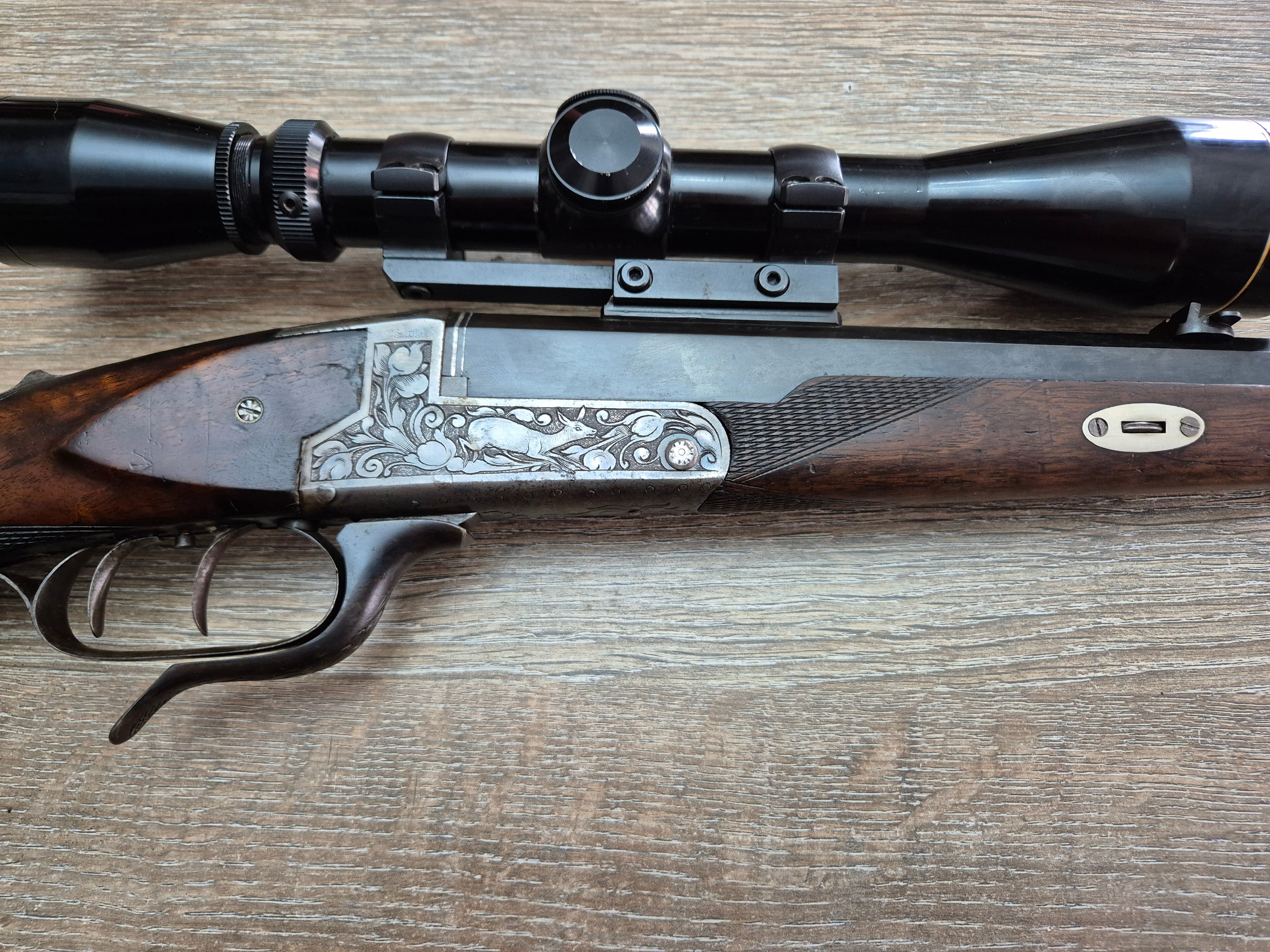 Basculanta kipplauf Meffert Suhl, cal 9,3x72R, teava octogonala, luneta