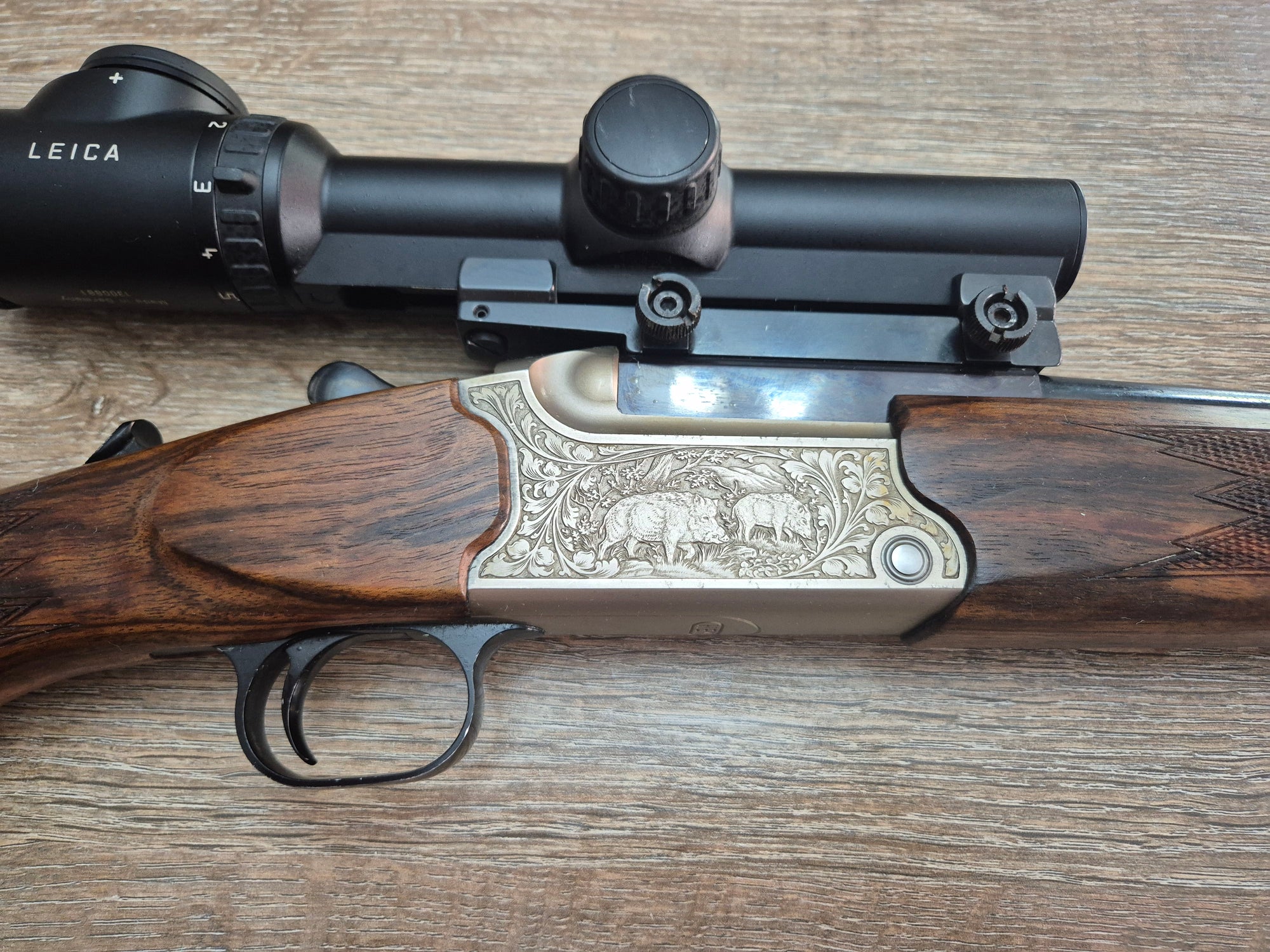 Dublu Express Heym, cal 30R Blaser, obrazar stanga, Leica Magnus 1-6.3x24