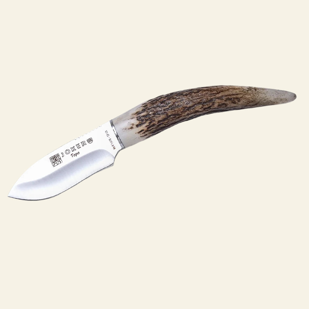 Cutit JOKER Topo lama 7,5cm, maner corn de cerb, toc din piele
