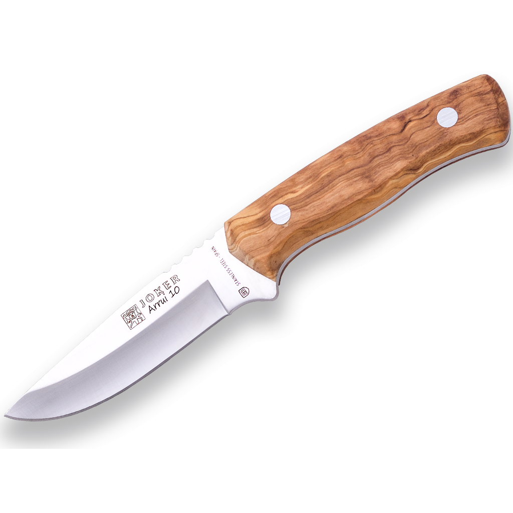 Cutit JOKER Arrui lama 10cm, lemn de măslin, toc din piele