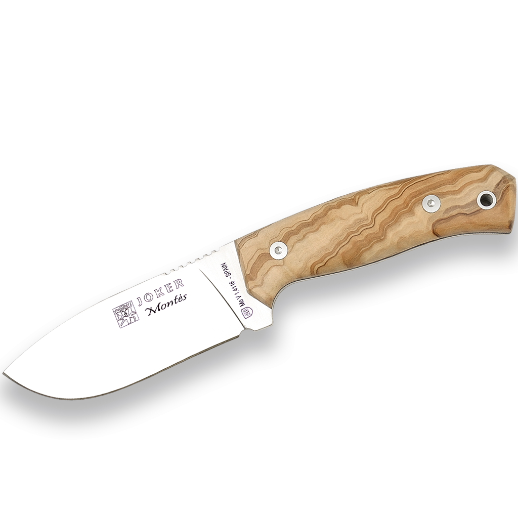 Cutit JOKER Montes lama 10,5cm, lemn de măslin, toc din piele