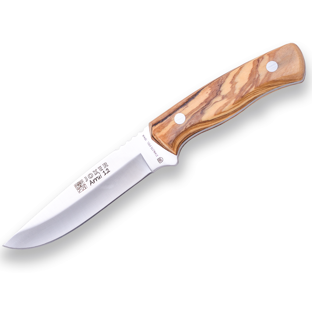 Cutit JOKER Arrui lama 12cm, lemn de măslin, toc din piele