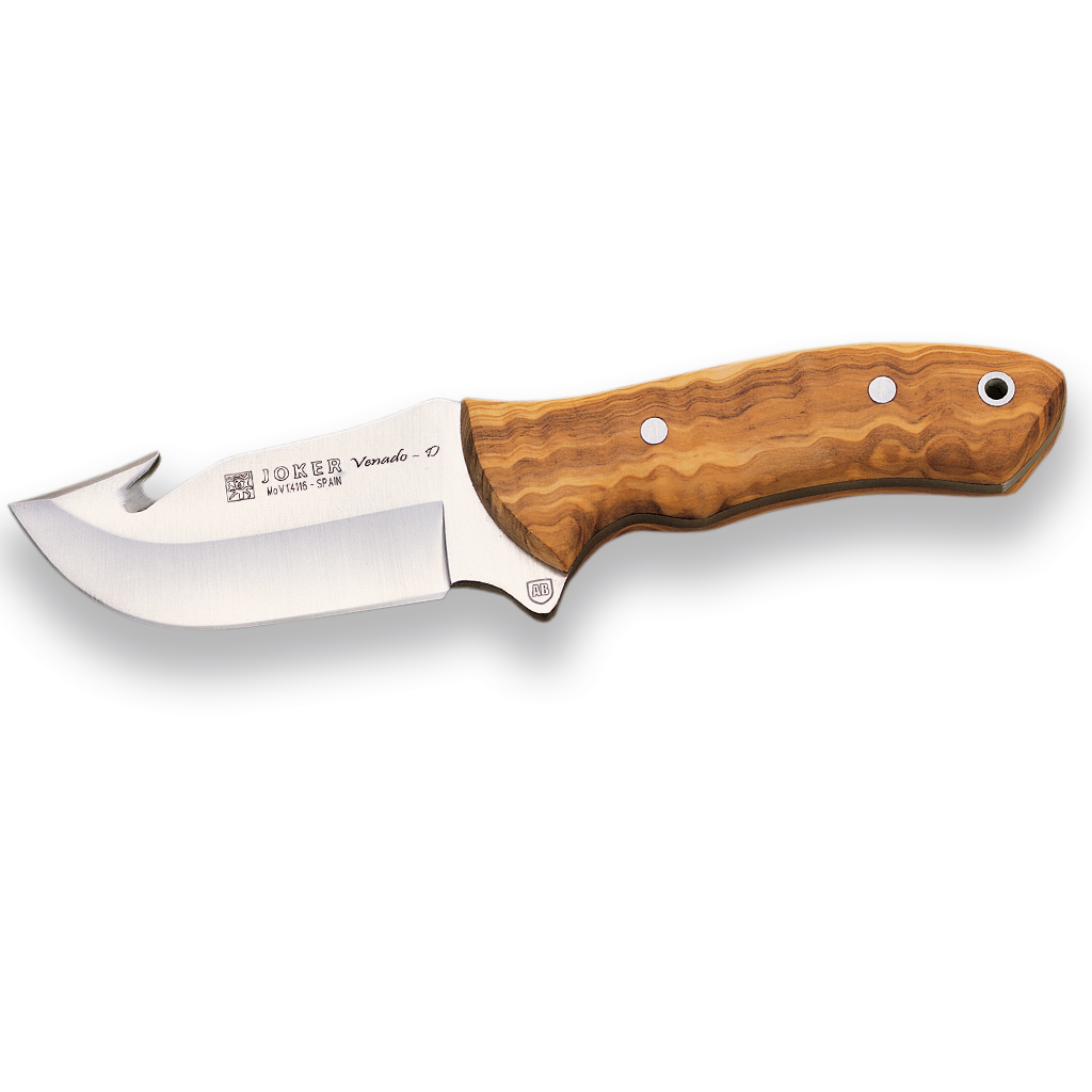 Cutit JOKER Venado-D lama 10cm, lemn de măslin, toc din piele